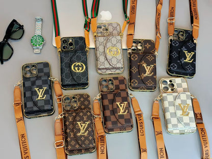 Louis Vuitton & Gucci Crossbody Wallet Case for iPhone 13 to 17 Pro Max
