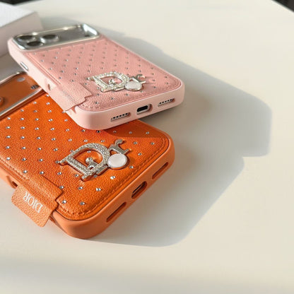 Dior Crystal-Studded Leather-Style iPhone Case with Chrome Camera Guard – iPhone 13 to 17 Pro Max