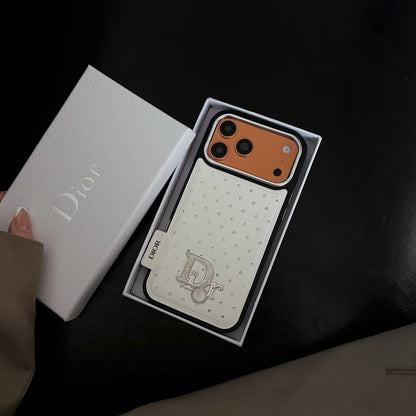 Dior Crystal-Studded Leather-Style iPhone Case with Chrome Camera Guard – iPhone 13 to 17 Pro Max