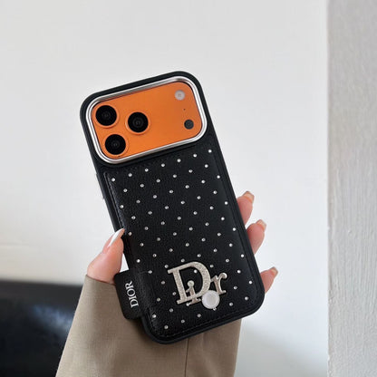 Dior Crystal-Studded Leather-Style iPhone Case with Chrome Camera Guard – iPhone 13 to 17 Pro Max
