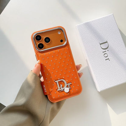 Dior Crystal-Studded Leather-Style iPhone Case with Chrome Camera Guard – iPhone 13 to 17 Pro Max