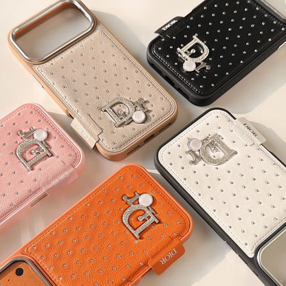 Dior Crystal-Studded Leather-Style iPhone Case with Chrome Camera Guard – iPhone 13 to 17 Pro Max