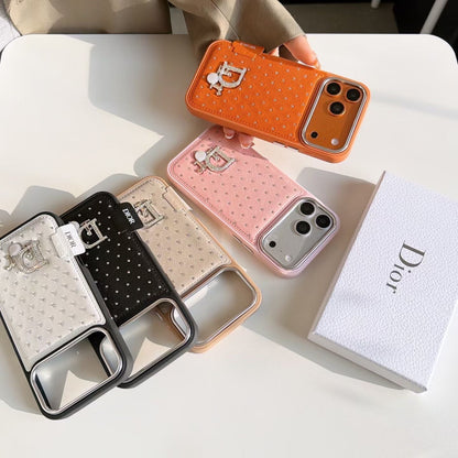 Dior Crystal-Studded Leather-Style iPhone Case with Chrome Camera Guard – iPhone 13 to 17 Pro Max