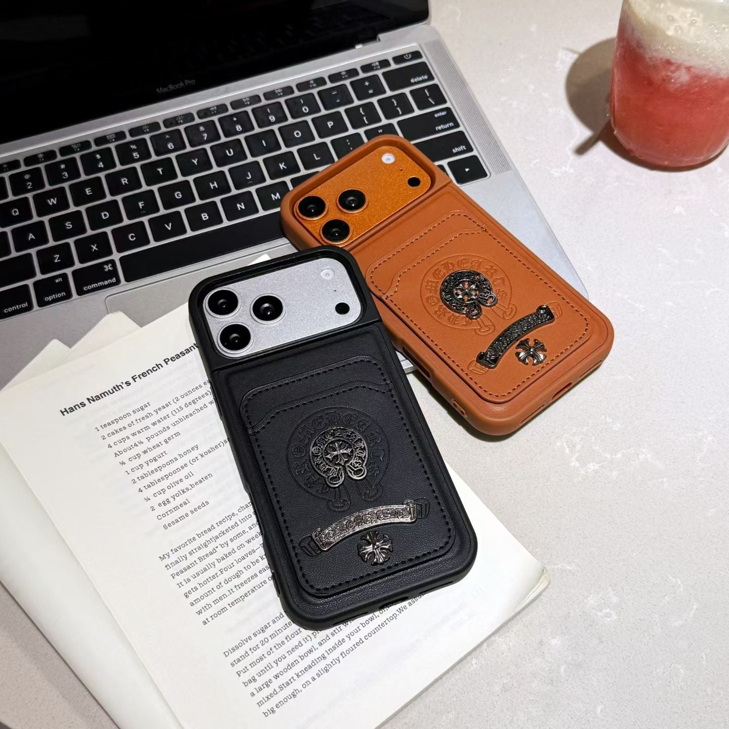 Chrome Hearts Leather Card Holder iPhone Case with Card Holder – iPhone 13 to 17 Pro Max