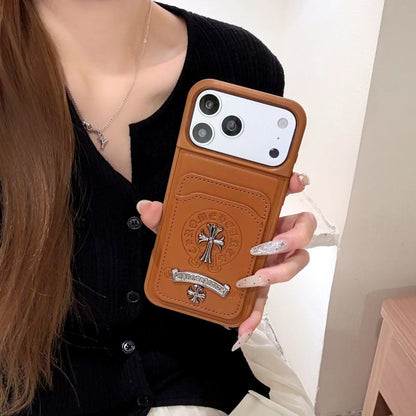 Chrome Hearts Leather Card Holder iPhone Case with Card Holder – iPhone 13 to 17 Pro Max