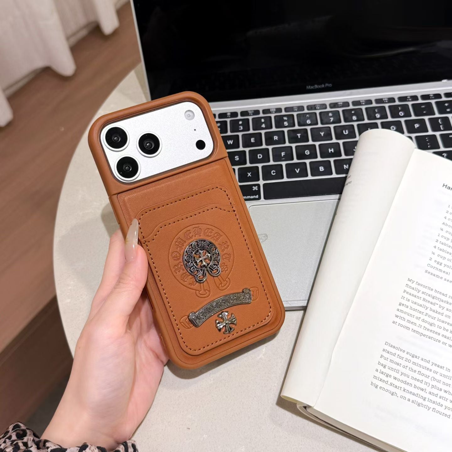 Chrome Hearts Leather Card Holder iPhone Case with Card Holder – iPhone 13 to 17 Pro Max