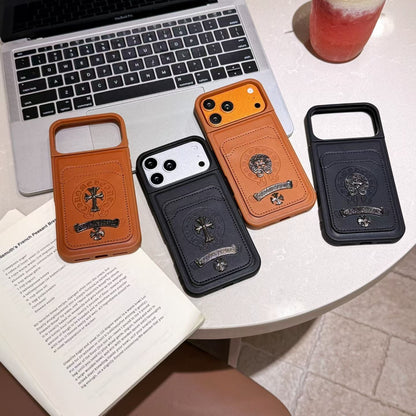 Chrome Hearts Leather Card Holder iPhone Case with Card Holder – iPhone 13 to 17 Pro Max