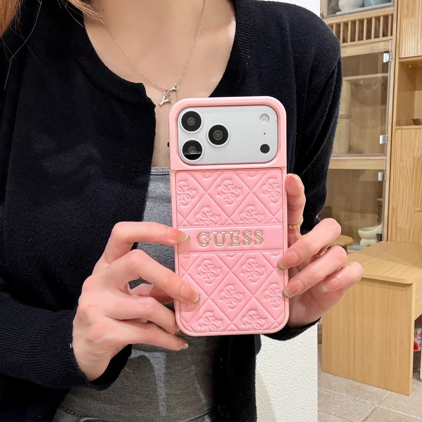 GUESS Quilted Monogram iPhone Case with Raised Camera Guard – iPhone 13 to 17 Pro Max