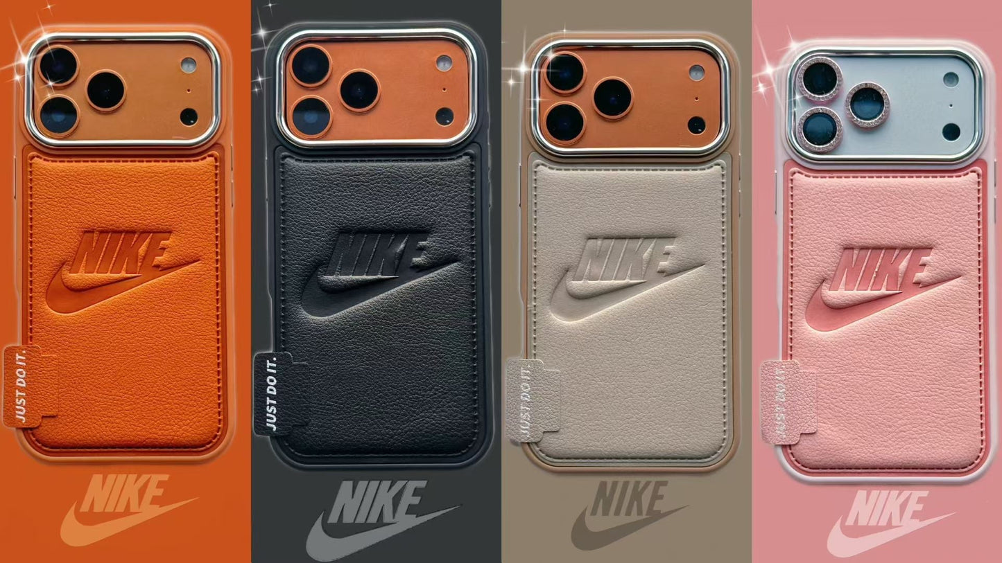 Nike Leather Engraved Logo iPhone Case with Chrome Camera Guard – iPhone 13 to 17 Pro Max