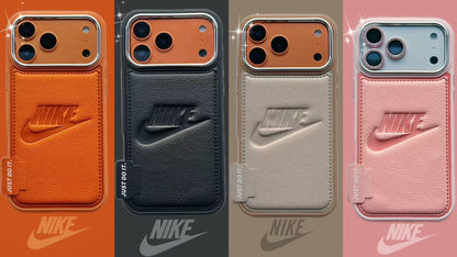 Nike Leather Engraved Logo iPhone Case with Chrome Camera Guard – iPhone 13 to 17 Pro Max