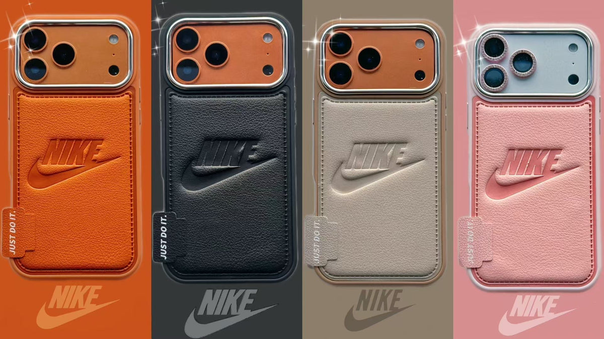 Nike Leather Engraved Logo iPhone Case with Chrome Camera Guard – iPhone 13 to 18 Pro Max