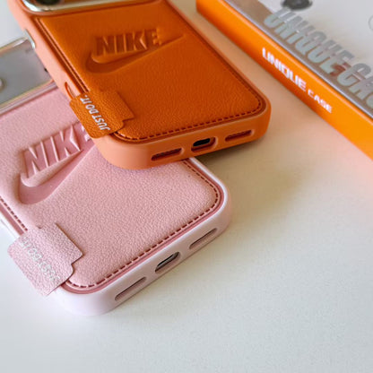 Nike Leather Engraved Logo iPhone Case with Chrome Camera Guard – iPhone 13 to 17 Pro Max