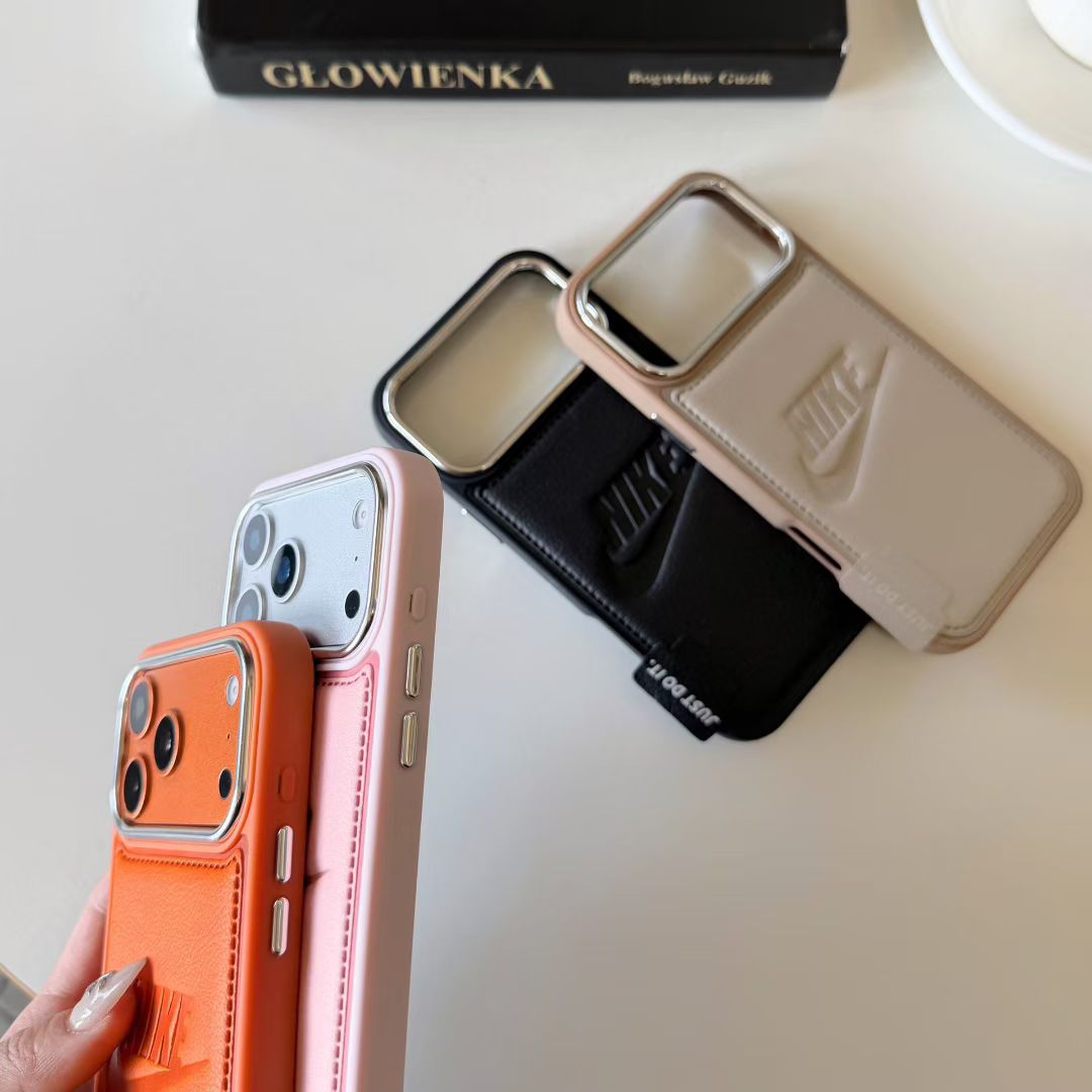 Nike Leather Engraved Logo iPhone Case with Chrome Camera Guard – iPhone 13 to 17 Pro Max