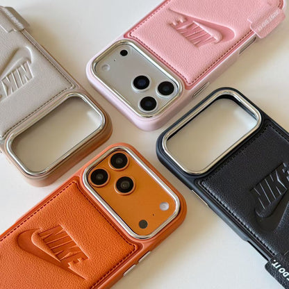 Nike Leather Engraved Logo iPhone Case with Chrome Camera Guard – iPhone 13 to 17 Pro Max