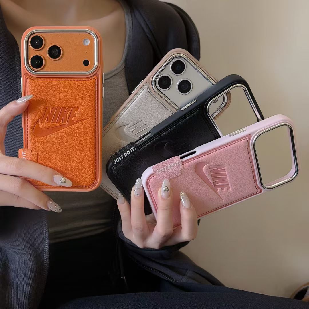 Nike Leather Engraved Logo iPhone Case with Chrome Camera Guard – iPhone 13 to 17 Pro Max