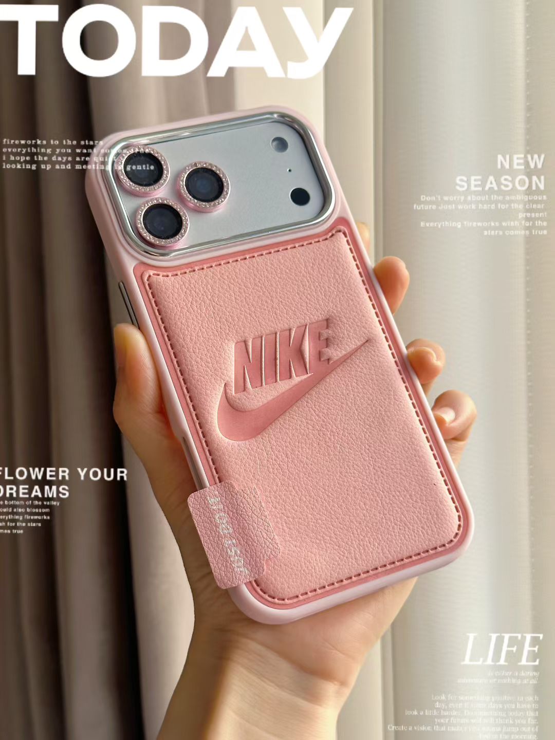 Nike Leather Engraved Logo iPhone Case with Chrome Camera Guard – iPhone 13 to 17 Pro Max