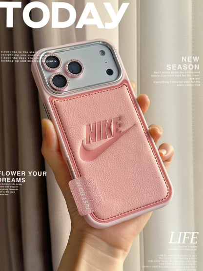 Nike Leather Engraved Logo iPhone Case with Chrome Camera Guard – iPhone 13 to 17 Pro Max
