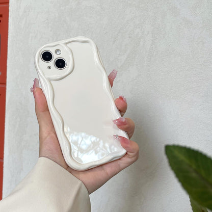 iPhone 12 Pro Case, Cute Wavy Frame Design, Slim Soft TPU Protective Cover, Glossy Aesthetic Style, Beige