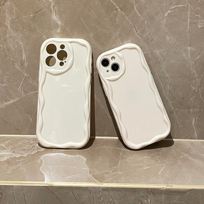 iPhone 12 Pro Case, Cute Wavy Frame Design, Slim Soft TPU Protective Cover, Glossy Aesthetic Style, Beige