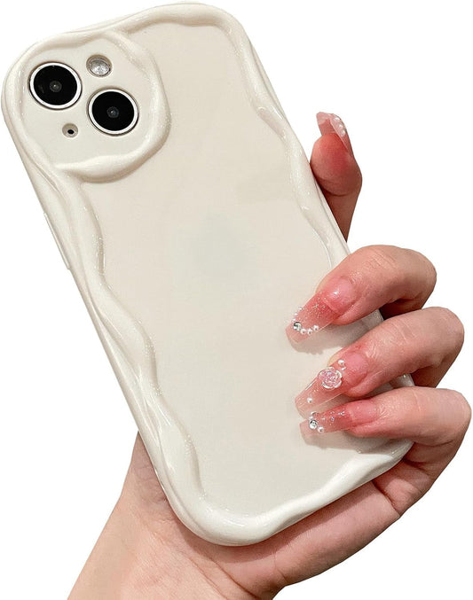 iPhone 12 Pro Case, Cute Wavy Frame Design, Slim Soft TPU Protective Cover, Glossy Aesthetic Style, Beige