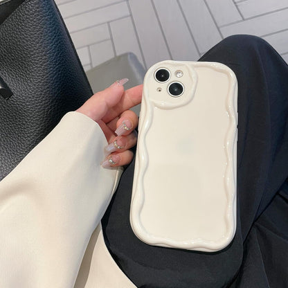iPhone 12 Pro Case, Cute Wavy Frame Design, Slim Soft TPU Protective Cover, Glossy Aesthetic Style, Beige