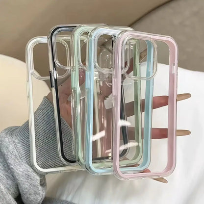 Luxury Candy Color Frame Clear Back Phone Case For iPhone 17 16 15 14 13 12 Pro Max 11 16PLUS 17 Acrylic Shockproof Bumper Cover