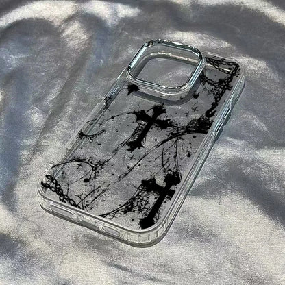 Cool Dark Gothic Cross Mark Phone Case for iPhone 17 16e 16 15 14 13 12 11 Pro Max X XS XR 8 7 Air Plus Transparent Soft Cover