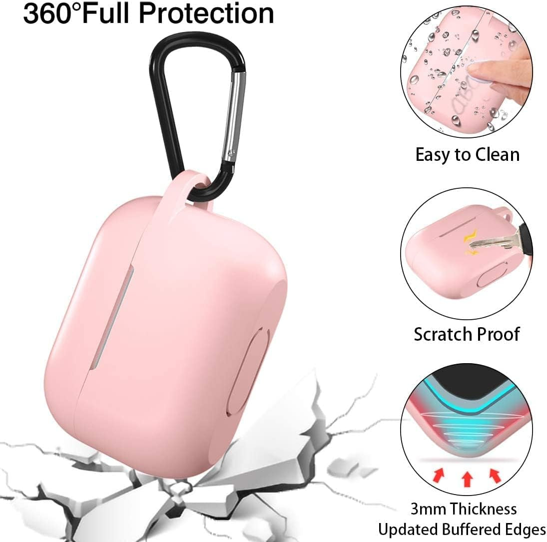 AirPods Pro 2 Silicone Case, Shockproof Protective Cover with Carabiner, Wireless Charging Compatible, Pink
