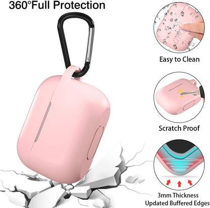 AirPods Pro 2 Silicone Case, Shockproof Protective Cover with Carabiner, Wireless Charging Compatible, Pink