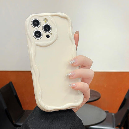 iPhone 12 Pro Case, Cute Wavy Frame Design, Slim Soft TPU Protective Cover, Glossy Aesthetic Style, Beige