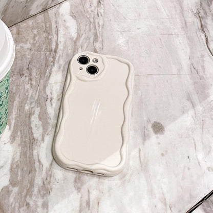 iPhone 12 Pro Case, Cute Wavy Frame Design, Slim Soft TPU Protective Cover, Glossy Aesthetic Style, Beige