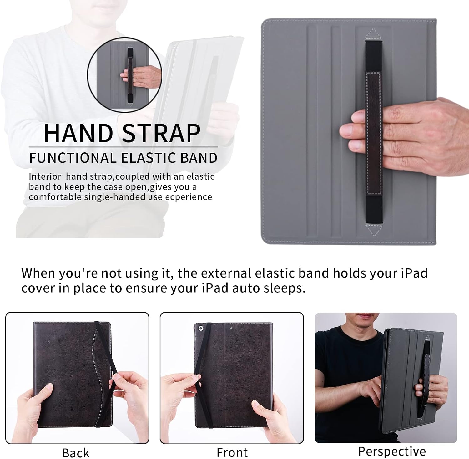 10.2" iPad Case for 7th, 8th & 9th Generation, Protective Folio Cover with Pencil Holder, Pocket & Auto Wake/Sleep, Dark Brown