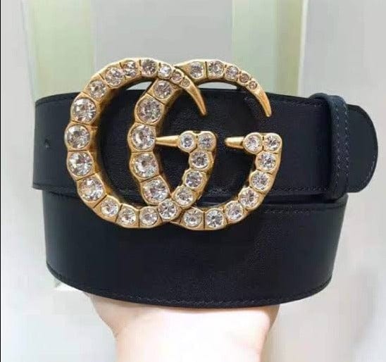 Hypedeffect Black Gucci Belt - Golden Finished Crystaled GG Buckle