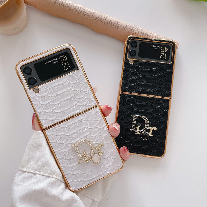 HypedEffect Dior Black and White Leather Z Flip/Z Fold Phone Case