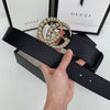 Hypedeffect Elegant Black Gucci Leather Belt - Embellished Louis Vuitton Buckle