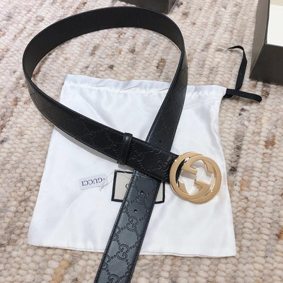 Hypedeffect Engraved Black Gucci Belt - Golden GG Buckle
