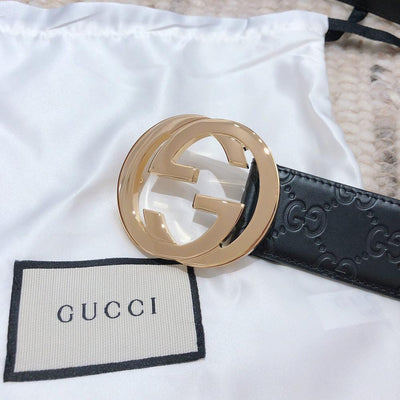 Hypedeffect Engraved Black Gucci Belt - Golden GG Buckle