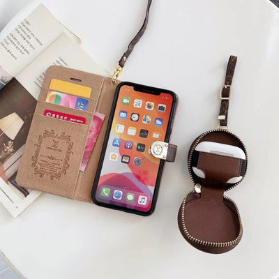 HypedEffect Leather Folio Louis Vuitton And Gucci iPhone Case + FREE AIRPODS PRO CASE