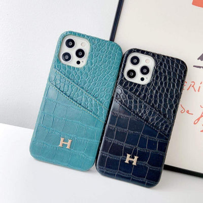 HypedEffect Leather Hermes iphone Case With Double Card Holder