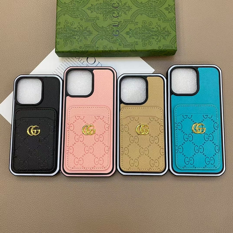 Hypedeffect LLC iphone 12 - 15 Pro Max Luxury Emboss Gucci With Cash Card Holder