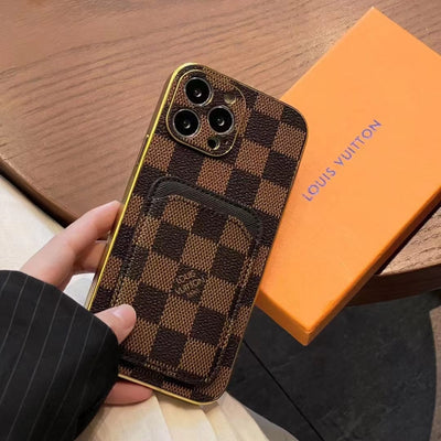 Hypedeffect LLC Phone Case Brown Check / for iphone 12 iPhone 12 - 15 Pro Max Leather Case With Card Holder Pocket