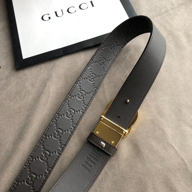 Hypedeffect Luxurious Engraved Black Gucci Belt - Golden GG Buckle