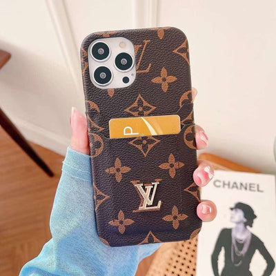 HypedEffect Phone Case Brown With Logo / for iPhone 14 Louis Vuitton And Gucci Double Card Holder iPhone 14 Case