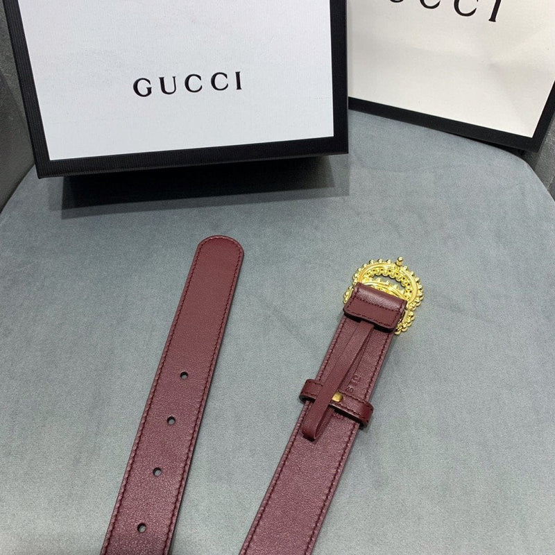 Hypedeffect Rosewood Elegance Gucci Leather Belt - Embellished GG Buckle