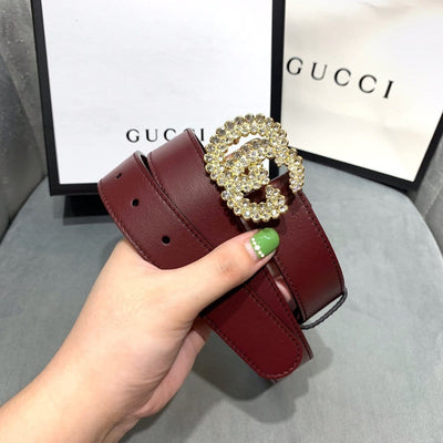 Hypedeffect Rosewood Elegance Gucci Leather Belt - Embellished GG Buckle