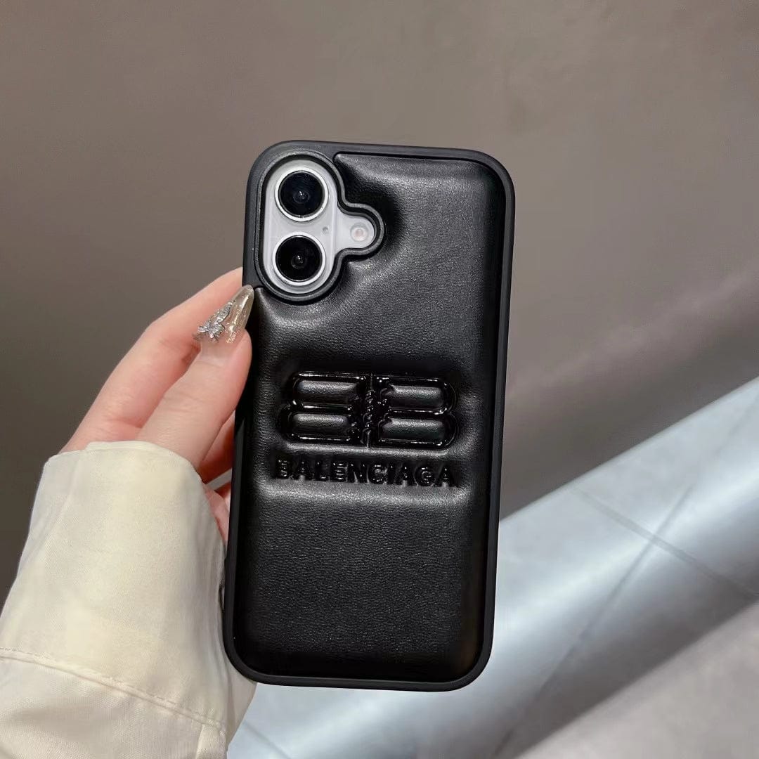 HypedEffects Balenciaga BB Logo Embossed Leather iPhone Case