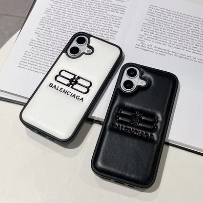 HypedEffects Balenciaga BB Logo Embossed Leather iPhone Case