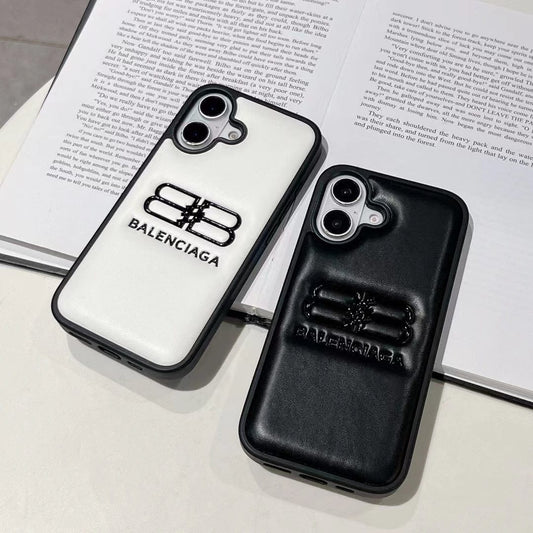 HypedEffects Balenciaga BB Logo Embossed Leather iPhone Case