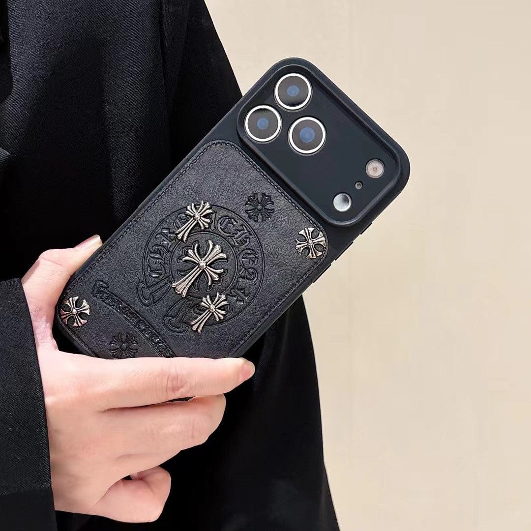 HypedEffects Chrome Hearts Inspired Cross Design Phone Case for iPhone 14 to iPhone 17 Pro Max