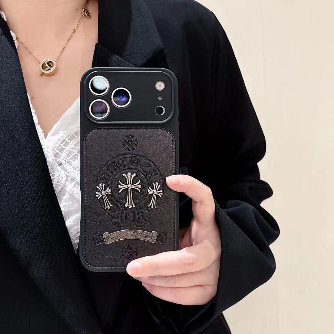 HypedEffects Chrome Hearts Inspired Cross Design Phone Case for iPhone 14 to iPhone 17 Pro Max
